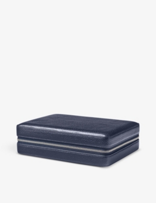 Aspinal Of London Womens Navy Travel Large Grained Leather Jewellery Case In Navy