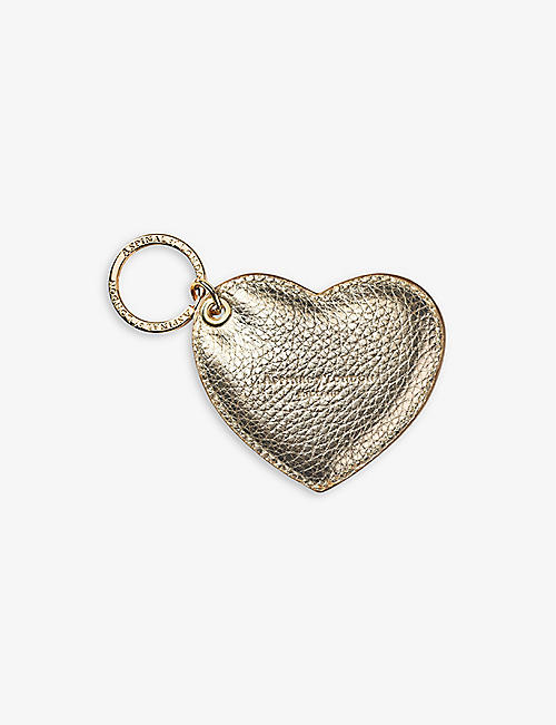 ASPINAL OF LONDON: Heart metallic pebbled-leather keyring