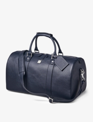 Aspinal Of London Navy Boston Branded Leather Travel Bag In Navy
