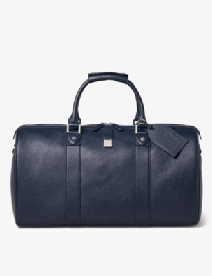 Aspinal Of London Navy Boston Branded Leather Travel Bag
