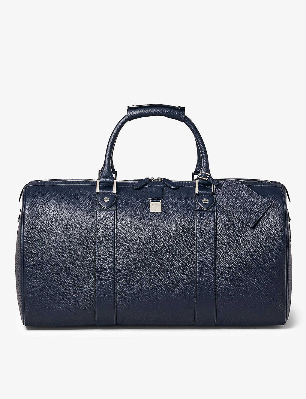 Aspinal Of London Navy Boston Branded Leather Travel Bag