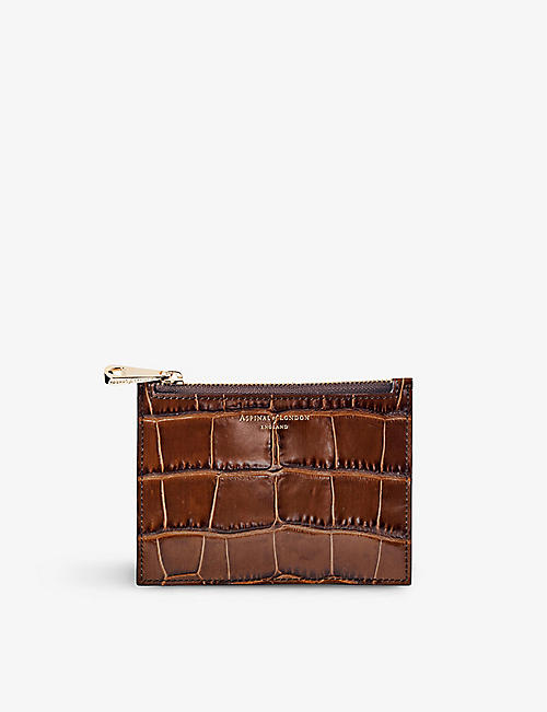 ASPINAL OF LONDON: Essential small croc-embossed leather pouch