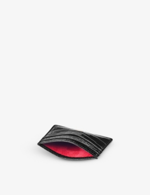 Shop Aspinal Of London Women's Black Logo-embellished Croc-embossed Leather Card Holder