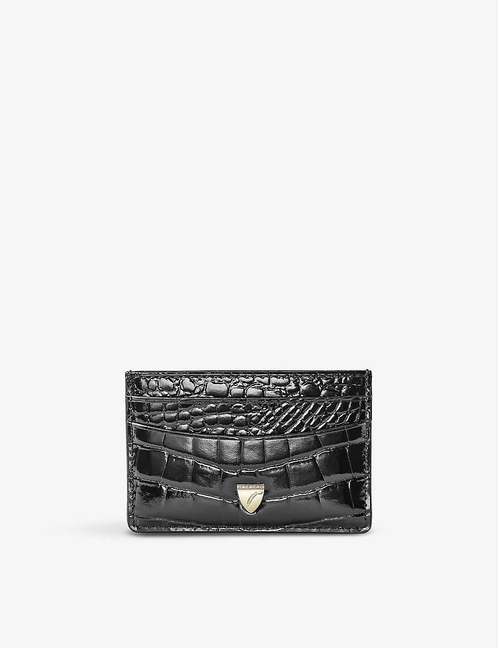 Aspinal Of London Womens Black Slim Croc-embossed Leather Credit Card Case