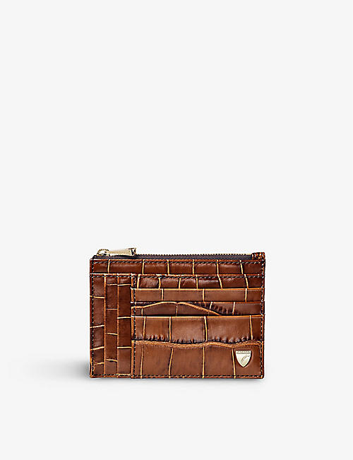 ASPINAL OF LONDON: Branded double-sided crocodile-embossed leather card holder
