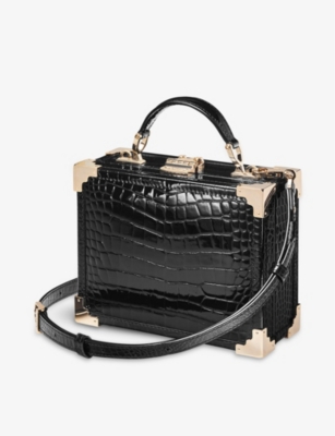 Shop Aspinal Of London Women's Black Trunk Croc-embossed Leather Clutch Bag