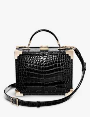 ASPINAL OF LONDON: Trunk croc-embossed leather clutch bag