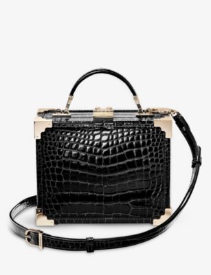 Aspinal Of London Womens Black Trunk Crocodile-embossed Leather Cross-body Bag