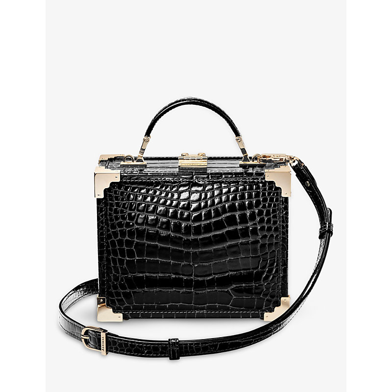 Aspinal Of London Womens Black Trunk Crocodile-embossed Leather Cross-body Bag