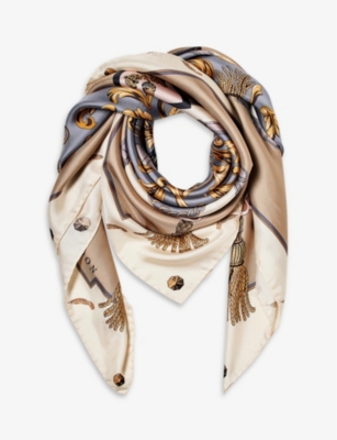 ASPINAL OF LONDON ASPINAL OF LONDON WOMEN'S NEUTRAL SIGNATURE SHIELD GRAPHIC-PRINT SILK SCARF,50389323