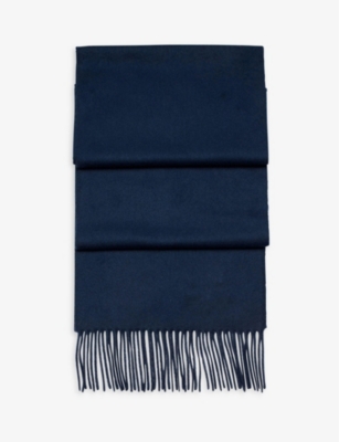 Aspinal Of London Womens Navy Tassel-embellished Cashmere Scarf