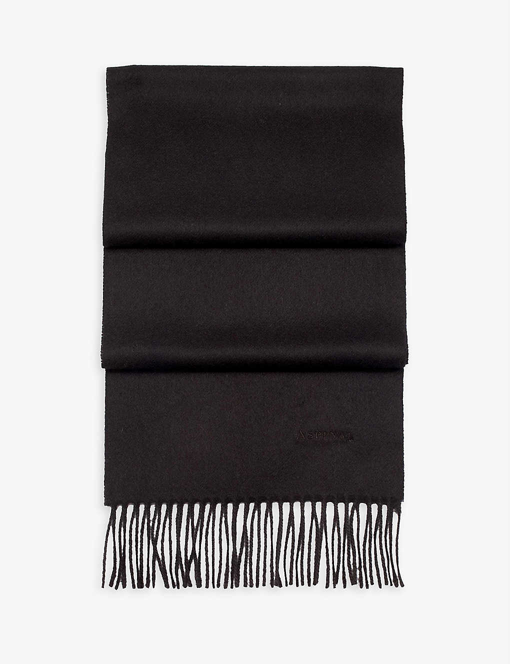 Aspinal Of London Womens Black Tassel-embellished Cashmere Scarf