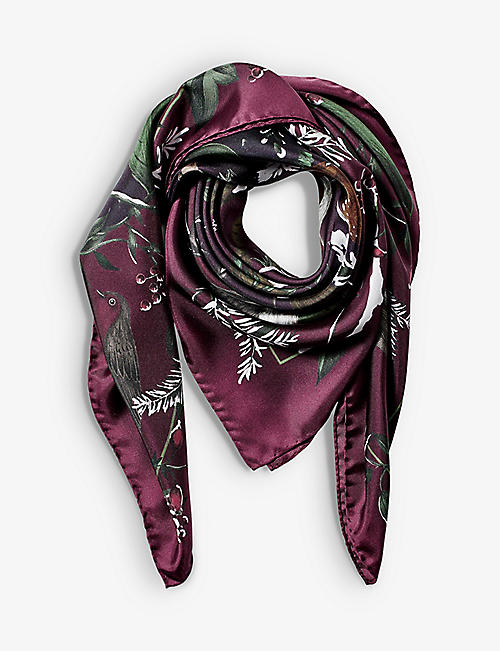 ASPINAL OF LONDON: Woodland graphic-print silk scarf