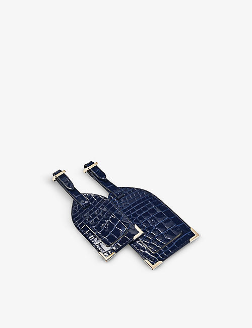 ASPINAL OF LONDON: Crocodile-embossed branded set of two leather luggage tags