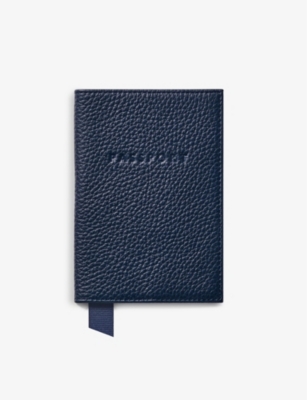 Aspinal Of London Navy Brand-debossed Grained-leather Passport Cover