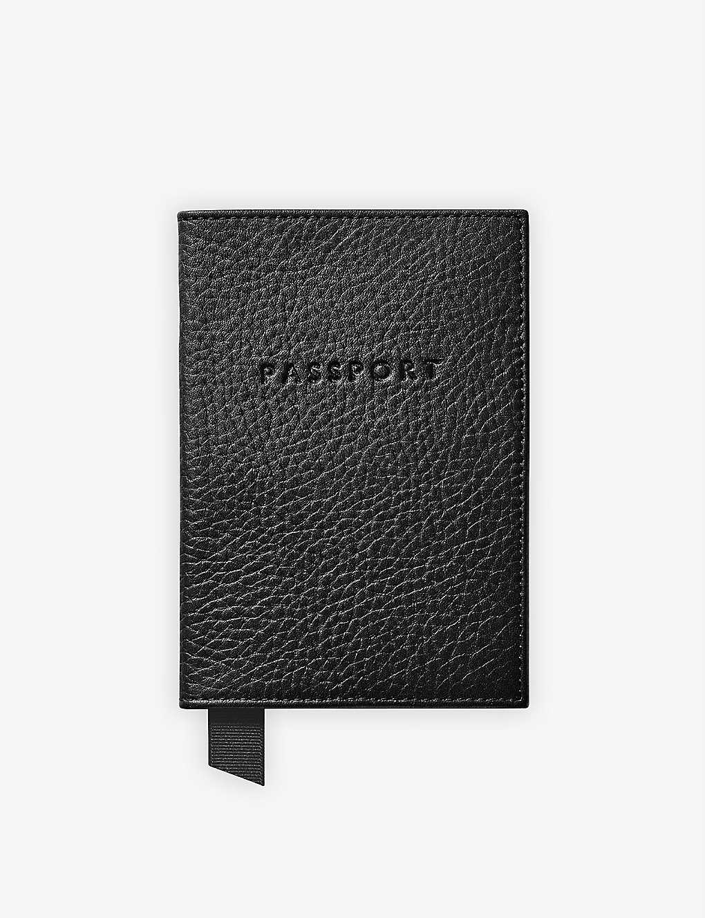 Aspinal Of London Black Plain Grained Leather Passport Cover