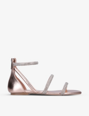 Kg Kurt Geiger Rae Crystal-embellished Metallic Faux-leather Sandals In Gold Comb