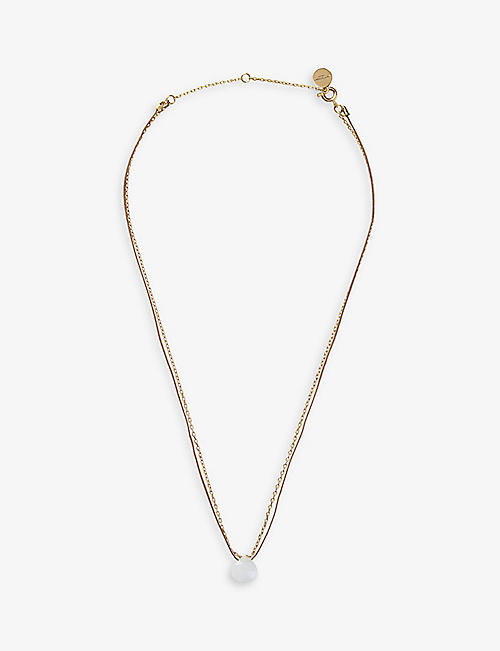 THE WHITE COMPANY: Moostone gold-tone brass chain cord pendant necklace