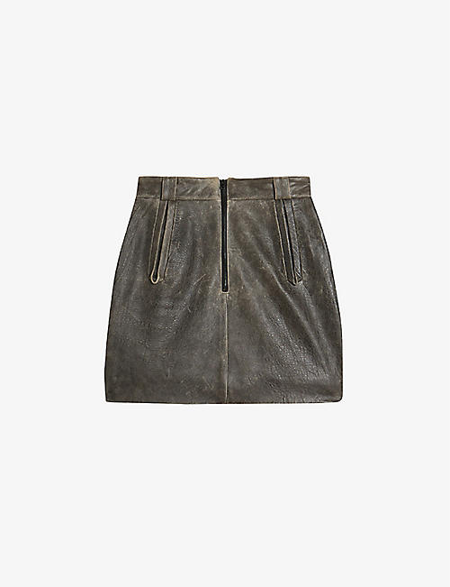 TED BAKER: PWR high-rise aged leather mini skirt