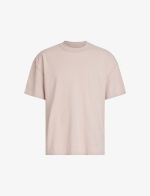 Allsaints Mens Floss Pink Isac Oversized Crewneck Cotton T-shirt