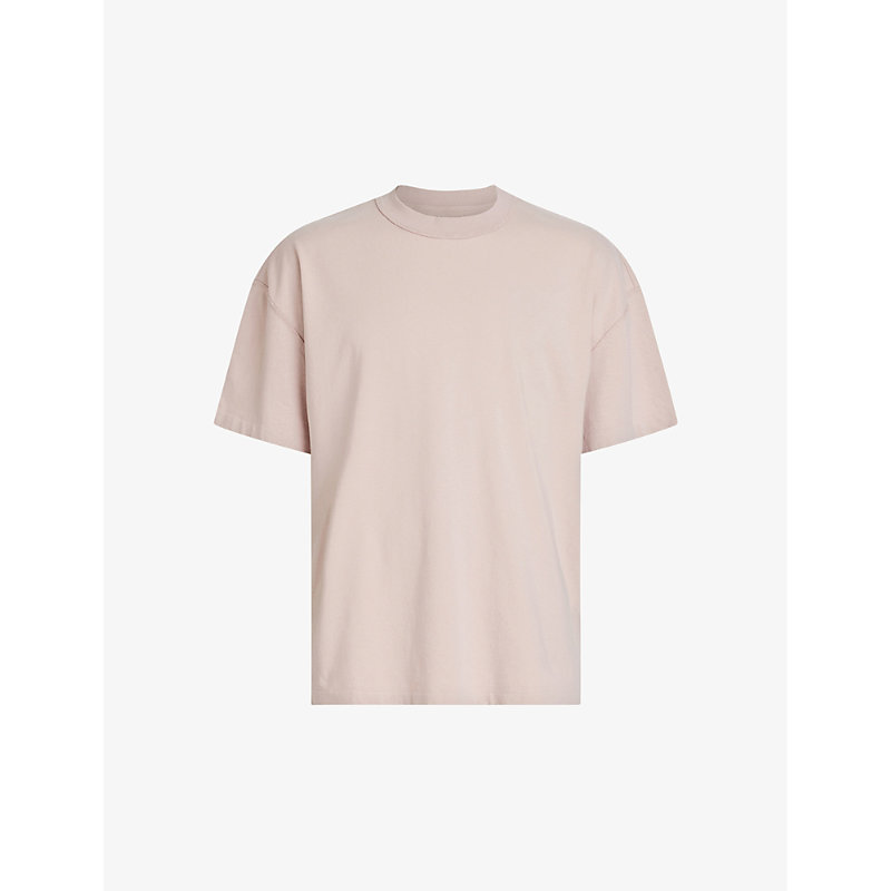 Allsaints Mens Floss Pink Isac Oversized Crewneck Cotton T-shirt