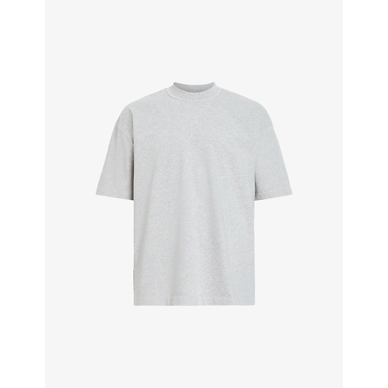 Shop Allsaints Mens Grey Marl Isac Oversized Crewneck Cotton T-shirt