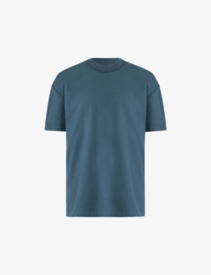 Allsaints Mens Universe Blue Isac Oversized Crewneck Cotton T-shirt