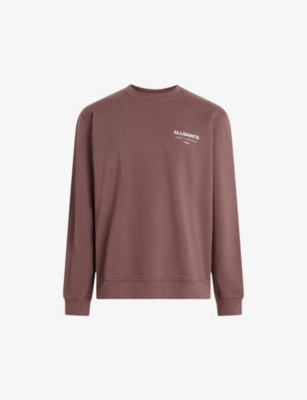 ALLSAINTS ALLSAINTS MEN'S DEEP MAUVE PUR UNDERGROUND GRAPHIC-PRINT COTTON SWEATSHIRT