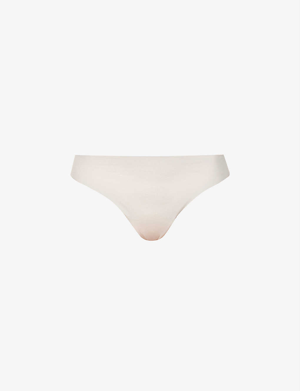 Hanro Invisible Cotton Mid-rise Stretch-cotton Thong In Powder