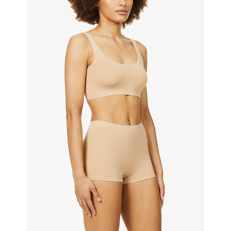 Shop Hanro Touch Feeling Cropped Stretch-jersey Bra In Nude (lingerie)