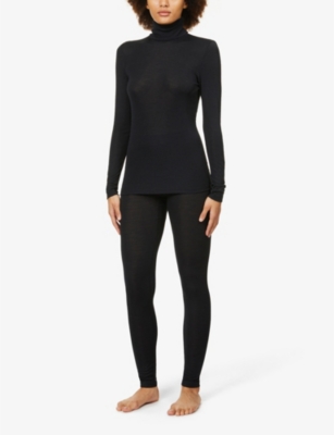 Hanro Womens Black Woolen Turtleneck Wool-silk Blend Top In Black