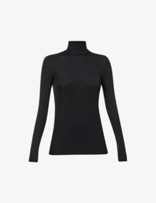 Hanro Womens Black Woolen Turtleneck Wool-silk Blend Top