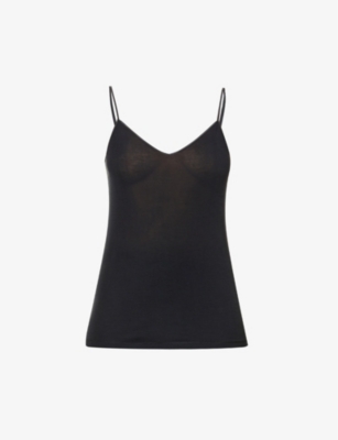 Hanro Cotton Seamless V-neck Spaghetti Camisole In Black