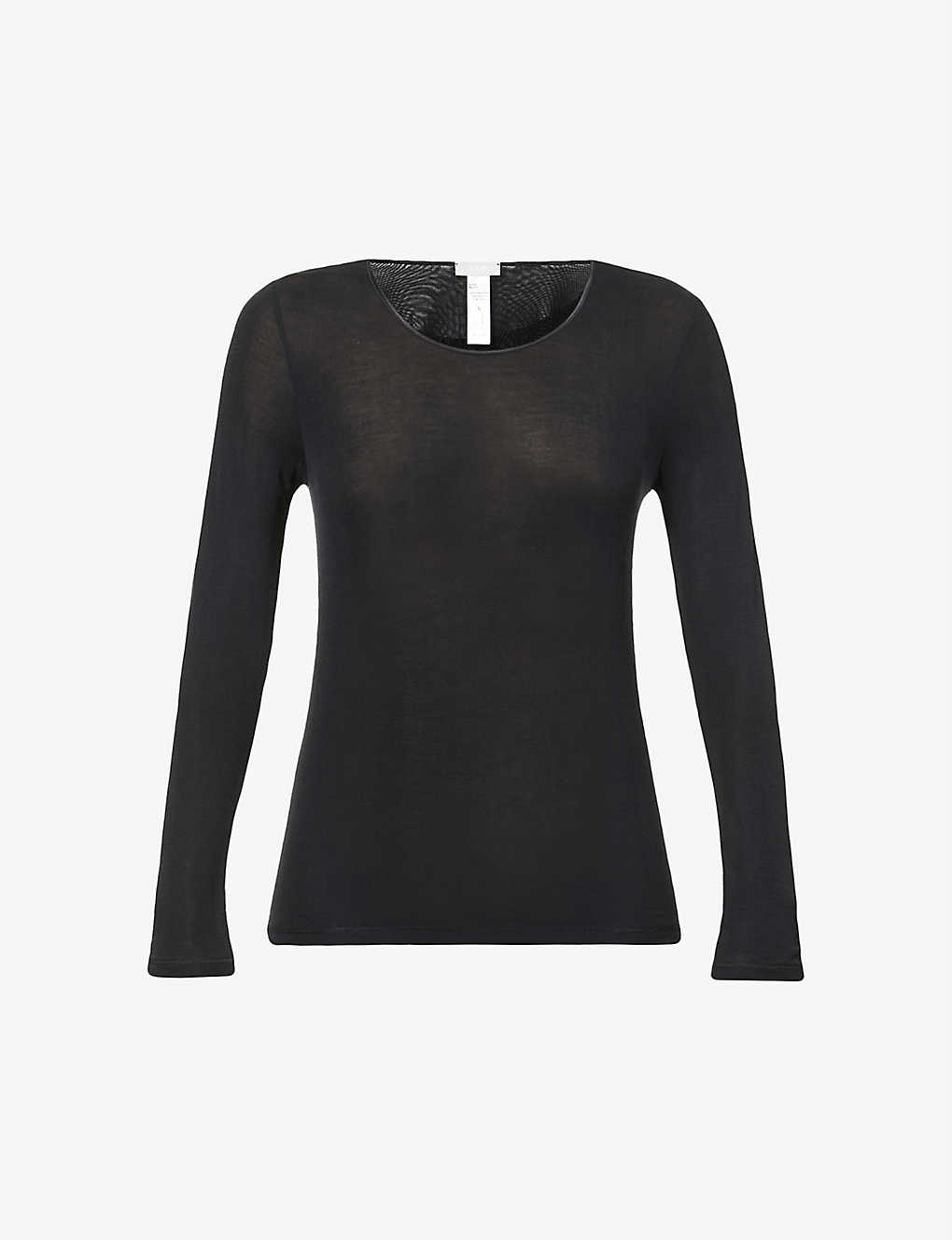 Hanro Pure Silk Long-sleeved Silk-knit Top In Black