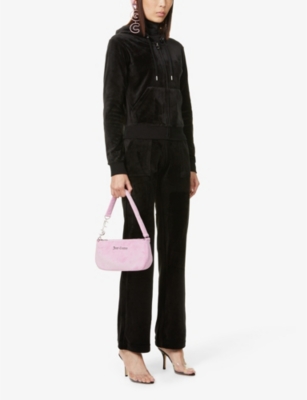 Juicy Couture Del Ray Straight-leg Mid-rise Velour Jogging Bottoms In Black