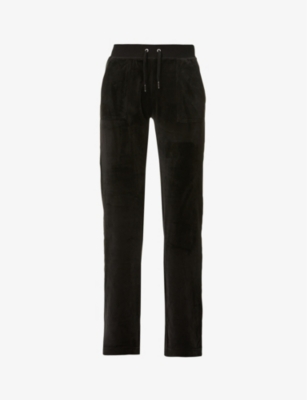 Juicy Couture Del Ray Straight-leg Mid-rise Velour Jogging Bottoms In Black