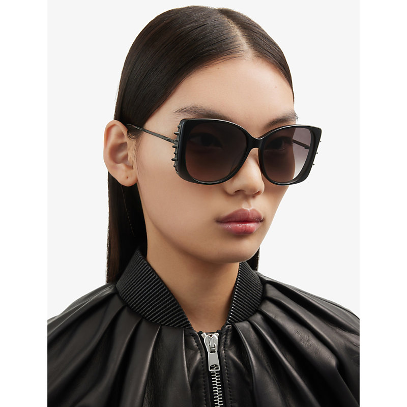 Shop Alexander Mcqueen Women's Black Am0340s Studded Sunglasses