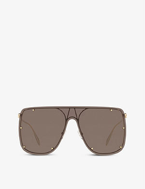 Womens Accessories Sunglasses Alexander McQueen Am0313s Sunglasses in Gold Grey 