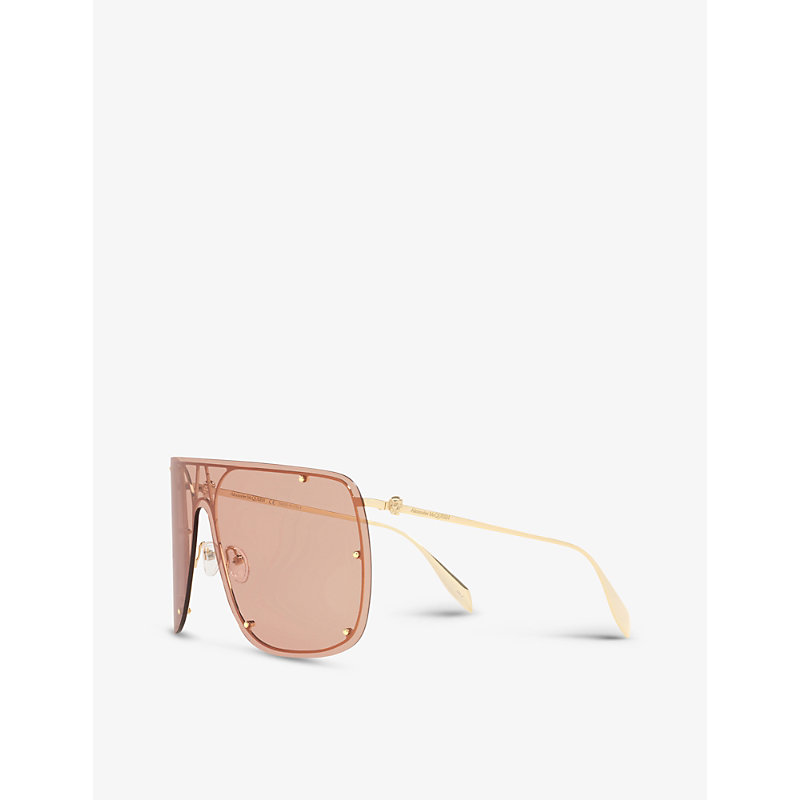 Shop Alexander Mcqueen Women's Gold Am0313s Shield Sunglasses