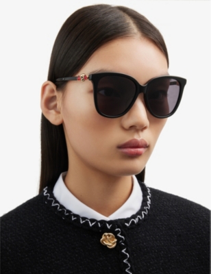 Shop Alexander Mcqueen Women's Black Am0326s Skull-embellished Sunglasses