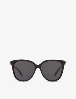 Shop Alexander Mcqueen Women's Black Am0326s Skull-embellished Sunglasses
