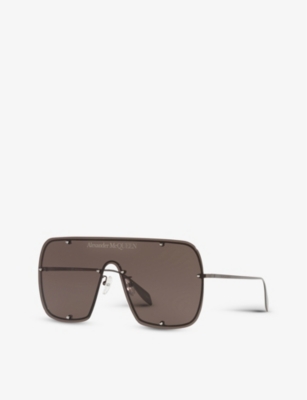 Shop Alexander Mcqueen Women's Silver Am0362s Shield Sunglasses