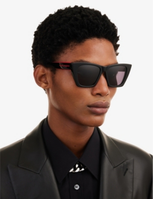 Shop Alexander Mcqueen Mens Black Am0299s Logo Sunglasses