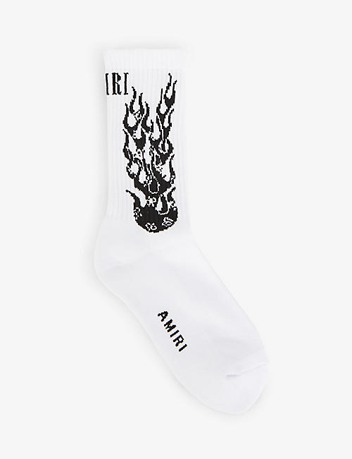 AMIRI: Flame-print branded ribbed cotton socks