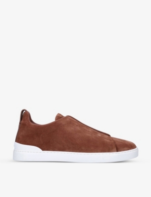 Shop Ermenegildo Zegna Zegna Men's Tan Triple Stitch Low-top Suede Trainers