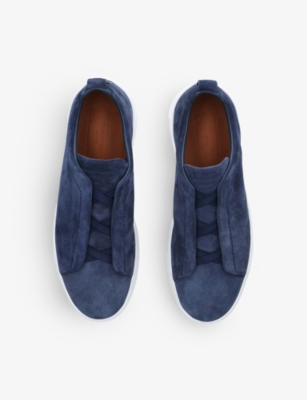 Ermenegildo Zegna Zegna Mens Blue Triple Stitch Low-top Suede Trainers In Blue