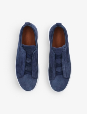 Shop Ermenegildo Zegna Zegna Men's Blue Triple Stitch Low-top Suede Trainers