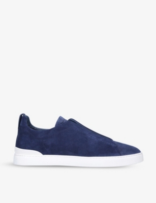 Shop Ermenegildo Zegna Zegna Men's Blue Triple Stitch Low-top Suede Trainers