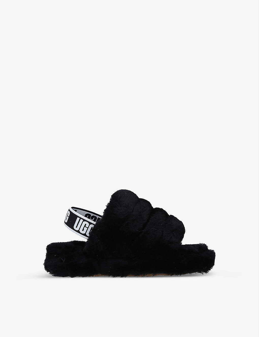 Shop Ugg Fluff Yeah Logo-strap Sheepskin Sandals 6-12 Years In Black