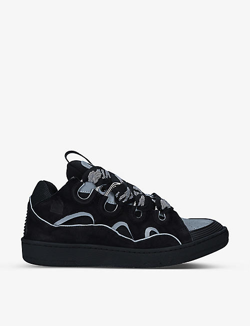 LANVIN: Curb leather, suede, and mesh low-top trainers